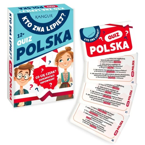 Gra edukacyjna Kto zna lepiej? Quiz Polska KANGUR zestaw 54 kart 175x115 mm