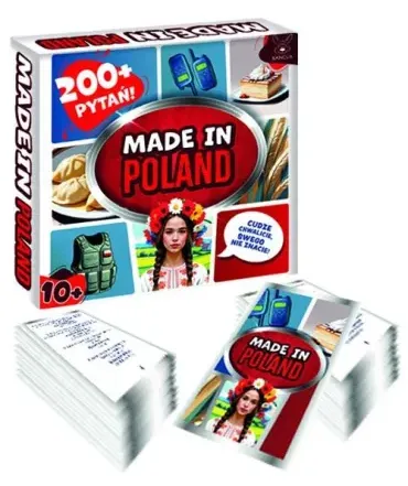 Karty gry edukacyjnej Kangur Made in Poland z pytaniami o polskie wynalazki, motoryzację i technologię