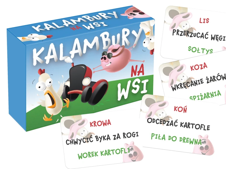 Karty gry Kalambury na wsi Mini z 72 hasłami o gospodarstwie i zwierzętach