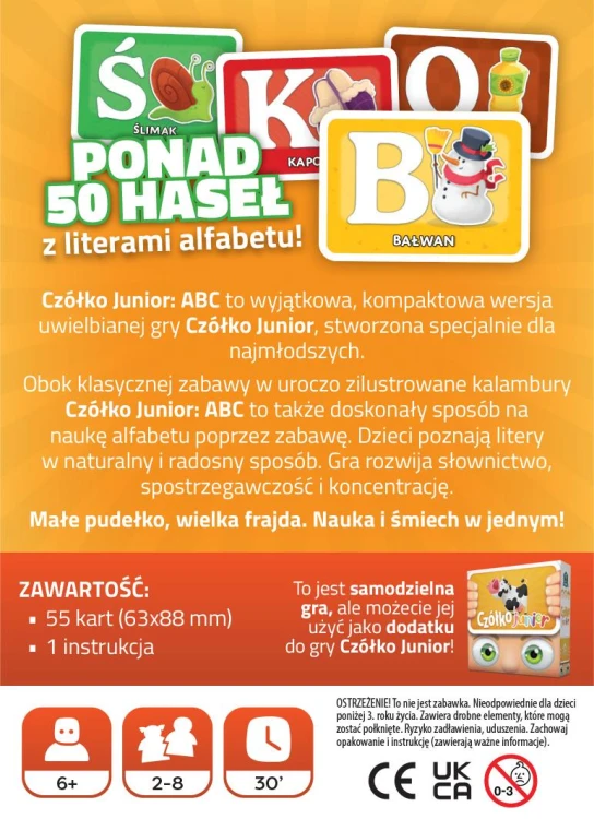 Zestaw kart edukacyjnych Czółko Junior ABC z alfabetem i hasłami do zgadywania dla dzieci