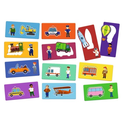Elementy gry ABC Malucha. Pojazdy Trefl PAP – puzzle z pojazdami i ich kierowcami