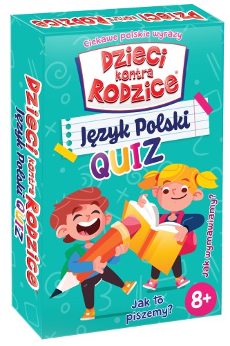 Zbliżenie na karty z pytaniami gry edukacyjnej Dzieci kontra Rodzice marki KANGUR