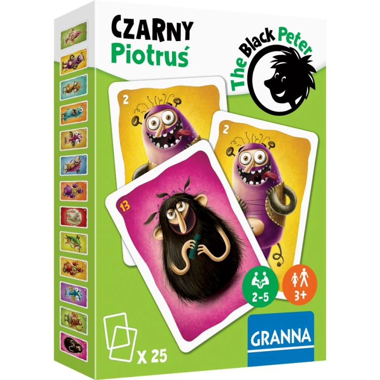 Czarny Piotruś. Potwory do szafy — ilustracja kart gry karcianej dla dzieci od 3 lat marki GRANNA