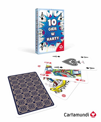 Talia kart 10 gier karcianych Cartamundi o wymiarach 90x57 mm z instrukcjami do popularnych gier karcianych