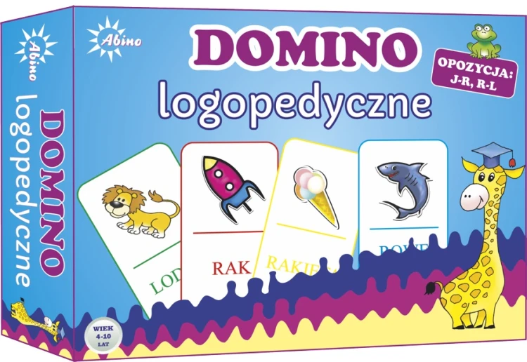 Domino logopedyczne J–R ABINO, gra edukacyjna do ćwiczenia wymowy głosek