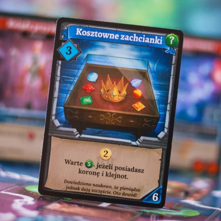 Zbliżenie na planszę i elementy strategicznej gry Brzdęk! Katakumby Lucrum Games