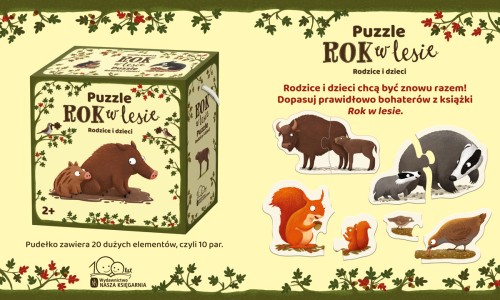 Elementy puzzli Rok w lesie NASZA KSIĘGARNIA - dwuelementowe pary zwierząt z lasu