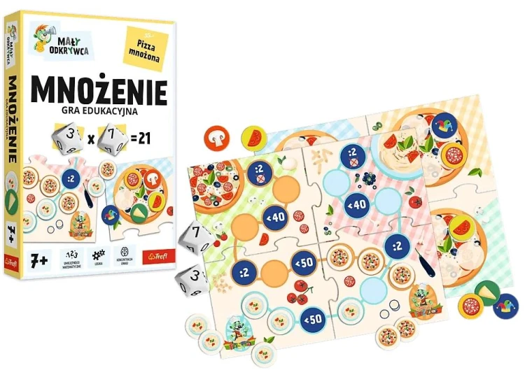 Edukacyjna gra Mały Odkrywca. Mnożenie Trefl PAP - plansza i elementy do nauki mnożenia