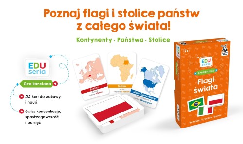 Zestaw 55 kart do nauki flag państw i stolic – gra edukacyjna Edgard PAP