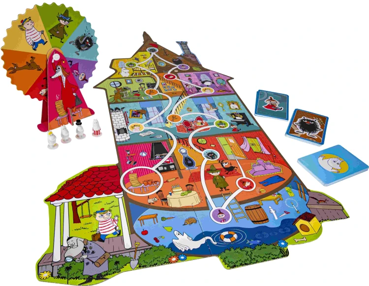 Widok planszy i kart gry Alias Muminki TACTIC GAMES – detal zestawu