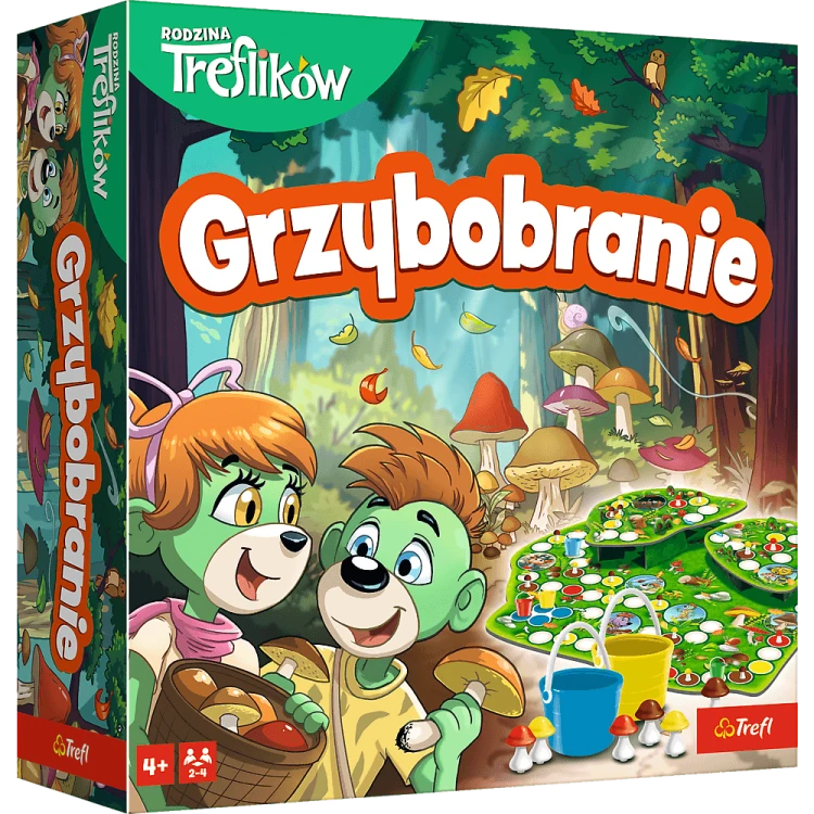 Widok z góry na planszę gry Rodzina Treflików o wymiarach 256x256 mm z trójwymiarowymi elementami