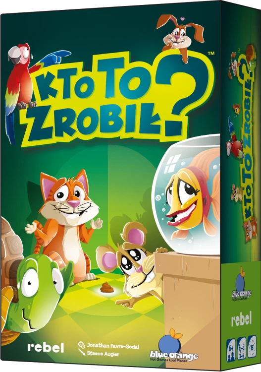 Detal kart z gry karcianej Kto to zrobił? od REBEL z kolorowymi zwierzętami