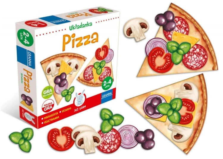 Układanka edukacyjna Pizza GRANNA z kolorowymi elementami pizzy i opakowaniem