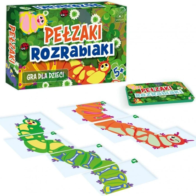 Kolorowa gra karciana Pełzaki Rozrabiaki marki KANGUR - zestaw kart do układania gąsienicy