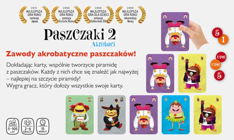 Zbliżenie na ilustracje i detale kart gry Paszczaki 2: Akrobaci wydawnictwa NASZA KSIĘGARNIA