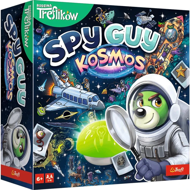 Plansze i elementy gry Spy Guy Kosmos do wspólnego wyszukiwania poszlak