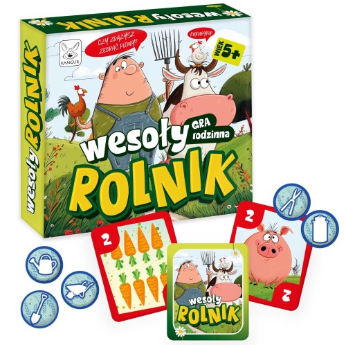 Rodzinna gra edukacyjna Wesoły Rolnik KANGUR z planszą i elementami do budowania farmy