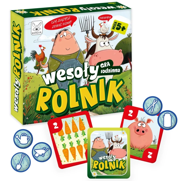 Rodzinna gra edukacyjna Wesoły Rolnik KANGUR z planszą i elementami do budowania farmy