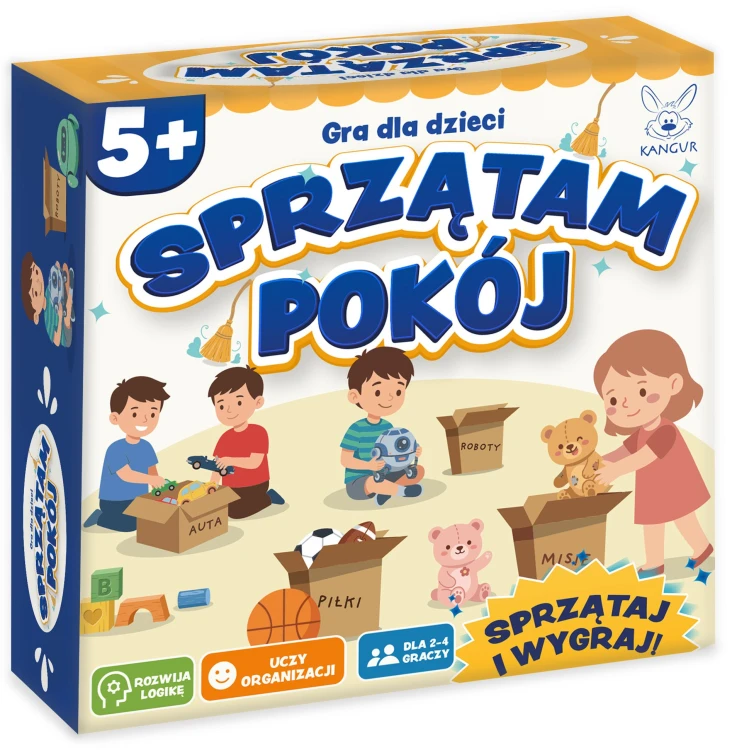 Widok kart gry Sprzątam Pokój KANGUR z ilustracjami różnych przedmiotów do sprzątania
