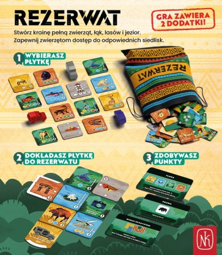 Kafelki i plansza do gry Rezerwat NASZA KSIĘGARNIA - budowanie rezerwatów dla zwierząt