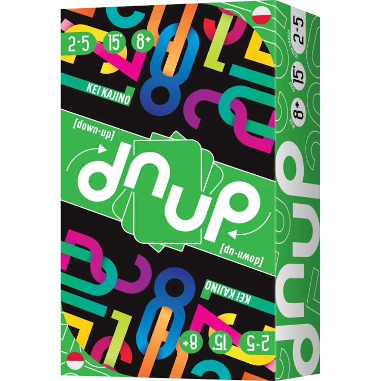 Dnup dynamiczna gra karciana REBEL - pudełko i karty o wymiarach 157x75 mm