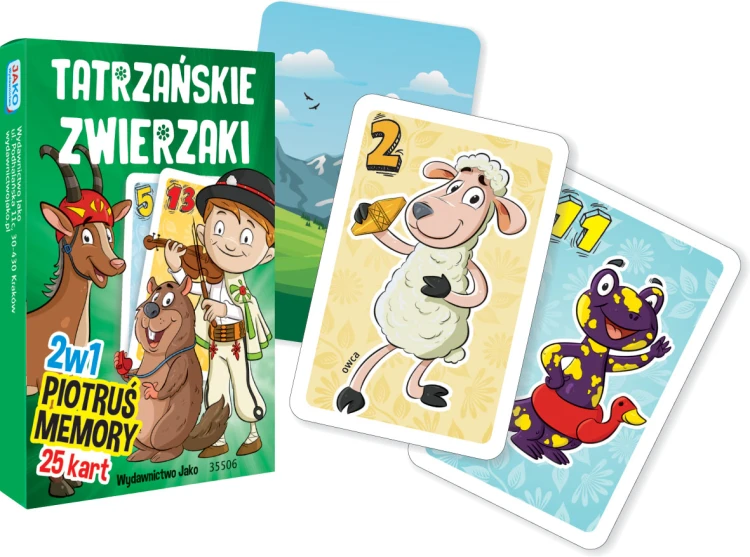 Tatrzańskie Zwierzaki JAKO – karty do gier Piotruś i Memory z motywem zwierząt Tatr