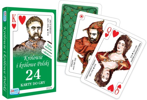 Karty do gry Królowie i Królowe Polski JAKO - widok talii z autorskimi ilustracjami monarchów