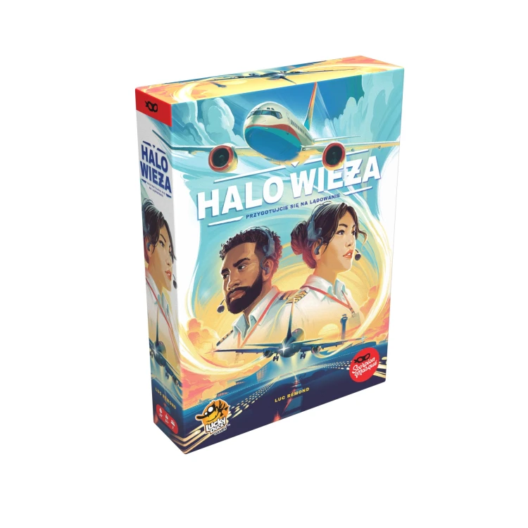 Kooperacyjna gra planszowa Halo wieża! z motywem pilotowania samolotu pasażerskiego Lucky Duck Games