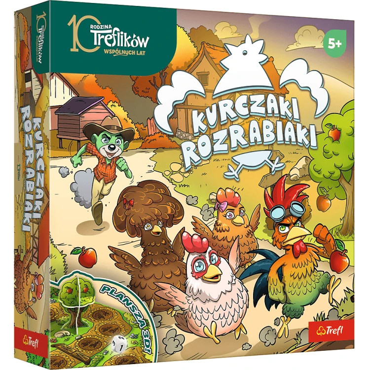 Plansza gry Kurczaki Rozrabiaki Trefl PAP z kolorowymi ilustracjami kurczaków i jabłek