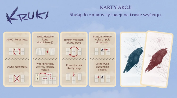 Pudełko gry Kruki NASZA KSIĘGARNIA z widocznym logo i wymiarami