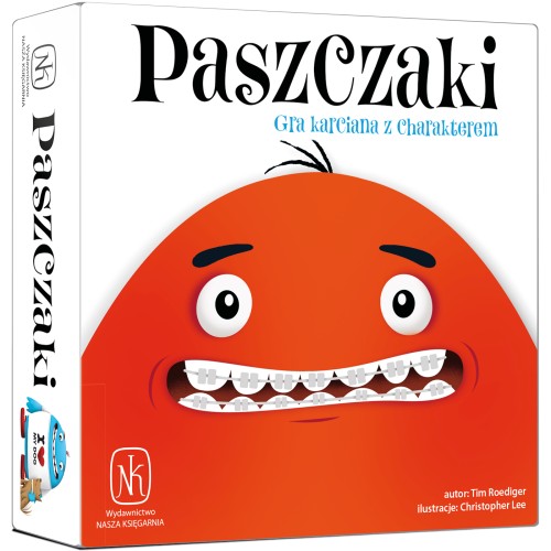 Paszczaki gra karciana NASZA KSIĘGARNIA - pudełko i karty w zbliżeniu