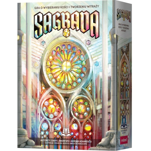 Sagrada strategiczna gra planszowa REBEL – kolorowe kości i planszetki do tworzenia witraży