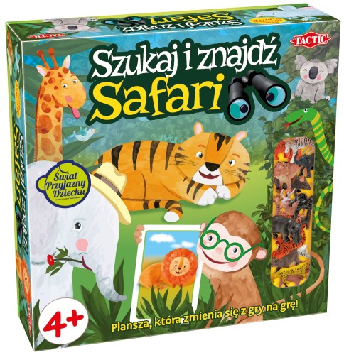 Gra obserwacyjna Szukaj i Znajdź Safari od TACTIC GAMES z dwustronną planszą 250x247 mm i kartami