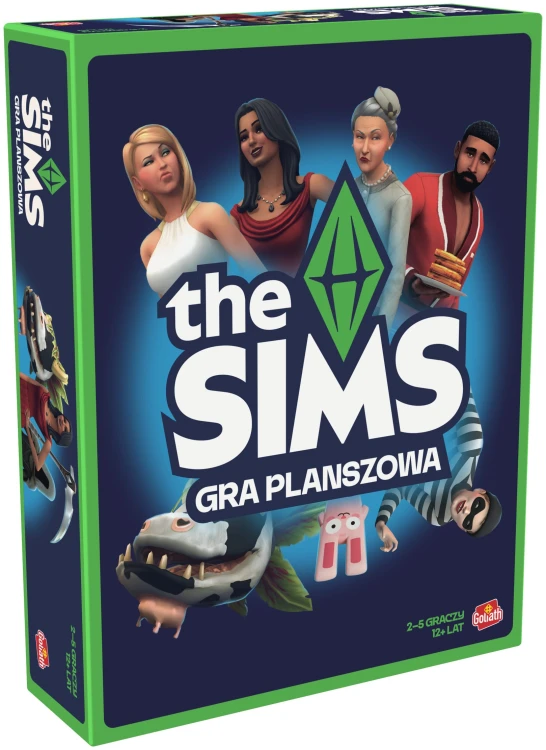Planszowa gra The Sims GOLIATH prezentująca elementy rozgrywki i planszę w formacie 265x200 mm