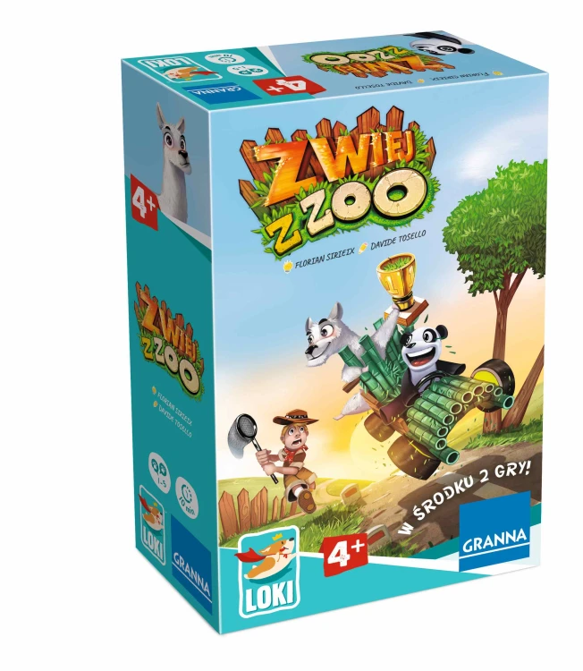 Plansza i elementy gry Zwiej z Zoo – kooperacja i wyścigi dla dzieci 4+