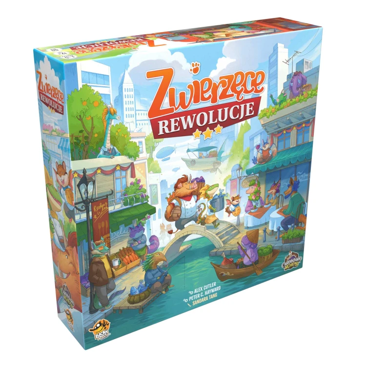 Zwierzęce Rewolucje gra planszowa Lucky Duck Games - pudełko i elementy gry