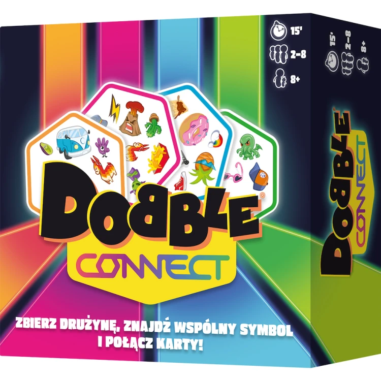 Dobble Connect gra karciana REBEL – zestaw 90 kart na spostrzegawczość i refleks