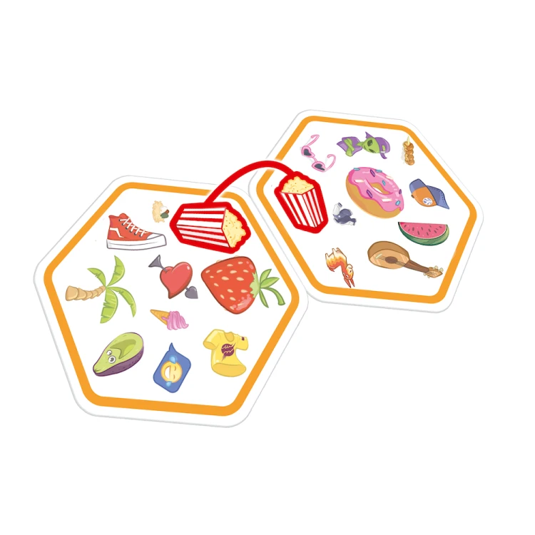 Widok kart Dobble Connect – różnorodne symbole w grze karcianej REBEL