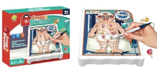 Gra zręcznościowa Szalony Doktor Norimpex z planszą ciała pacjenta i pincetą do precyzyjnej zabawy