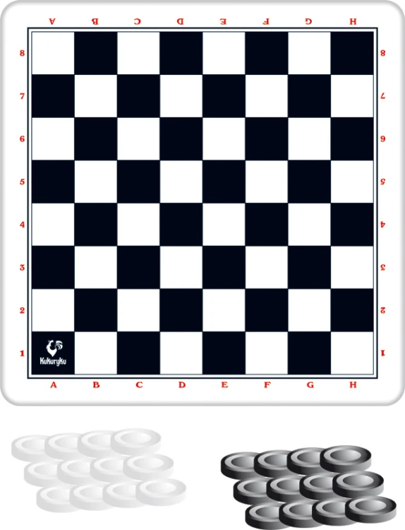 Zestaw 24 pionów do Warcabów KUKURYKU ułożonych na planszy 240x165 mm