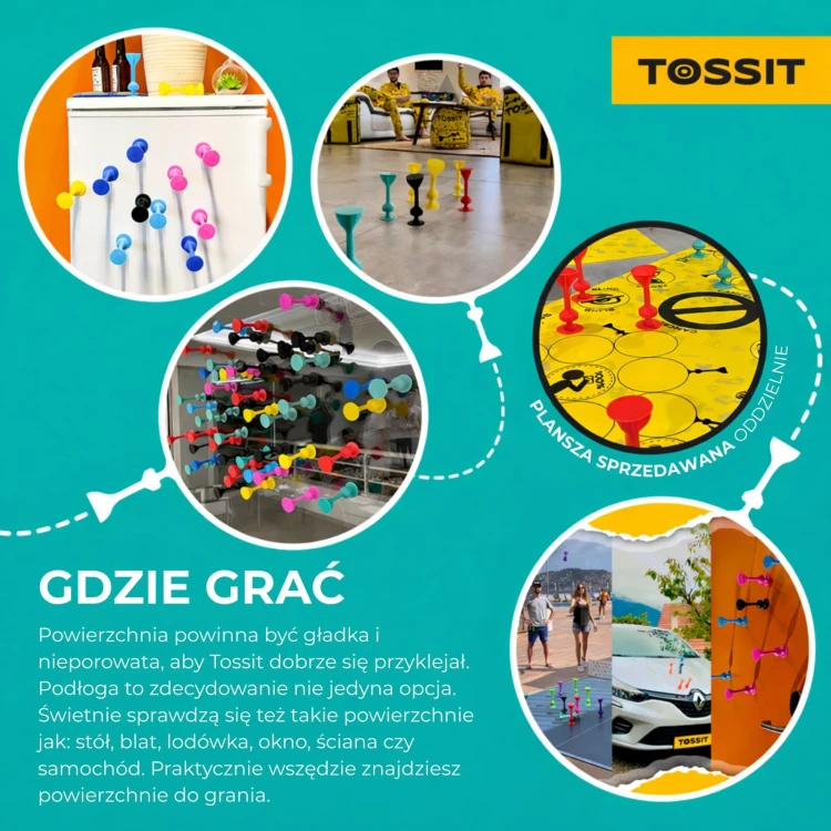 Gra zręcznościowa TOSSIT POLSKA – zestaw startowy w użyciu na podłodze