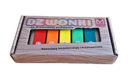 Dzwonki 5-tonowe na drewnianej ramce MAREK – kolorowy instrument muzyczny dla dzieci od 3 lat