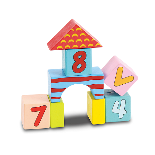 Drewniane klocki edukacyjne SMILY PLAY z cyframi i symbolami matematycznymi, 52 elementy, widok zestawu