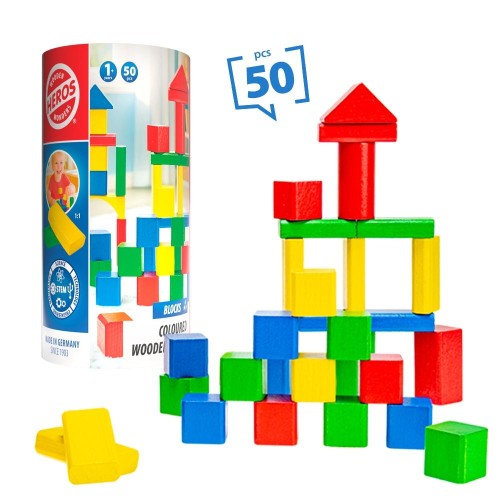 Drewniane kolorowe klocki 50 elementów TACTIC GAMES w pudełku
