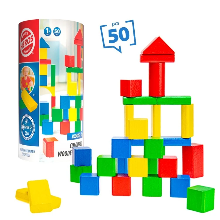 Drewniane kolorowe klocki 50 elementów TACTIC GAMES w pudełku