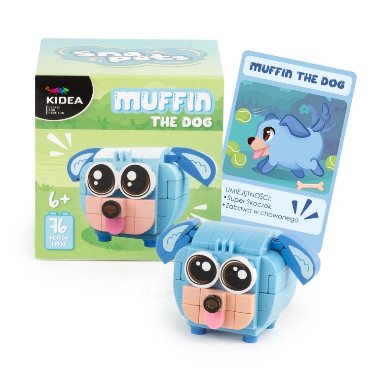 Klocki konstrukcyjne Snapets Pies Muffin DERFORM w pudełku 9x9x9 cm, zestaw 76 elementów