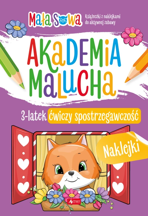 Okładka zeszytu edukacyjnego Akademia Malucha dla 3-latków DRAGON z naklejkami i ćwiczeniami
