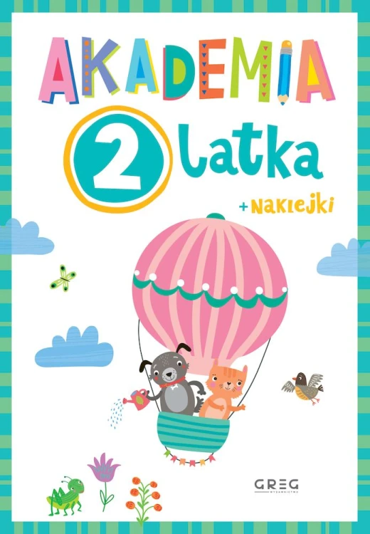 Akademia 2-latka GREG – okładka książeczki edukacyjnej z zadaniami dla maluchów