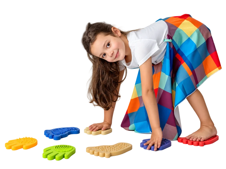 Ścieżka sensoryczna Sensorky 8 elementów i 20 kart ruchowych Hencz Toys – widok zestawu