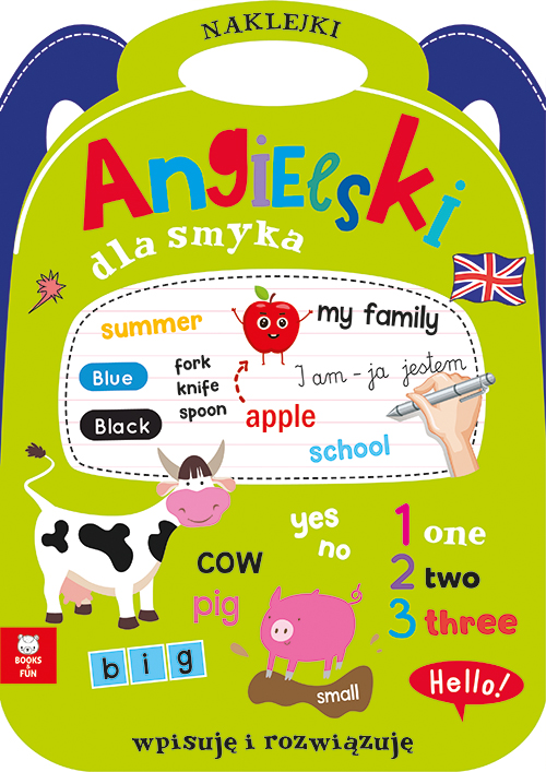 Okładka książeczki edukacyjnej Angielski dla smyka wydawnictwa BOOKS AND FUN z zadaniami i naklejkami dla dzieci od 5 lat